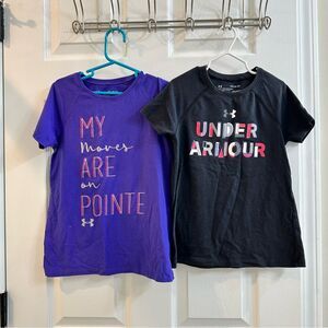 Under Armour youth girl short sleeve dance purple black shirt bundle sz youth S